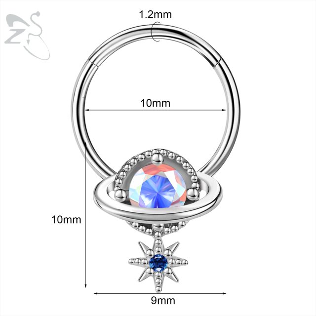 ZS-Piercing para el tabique nasal, anillos de cristal de cobre para la nariz, pendiente de cartílago de acero inoxidable, hélice, Tragus, 16G, 1 unidad