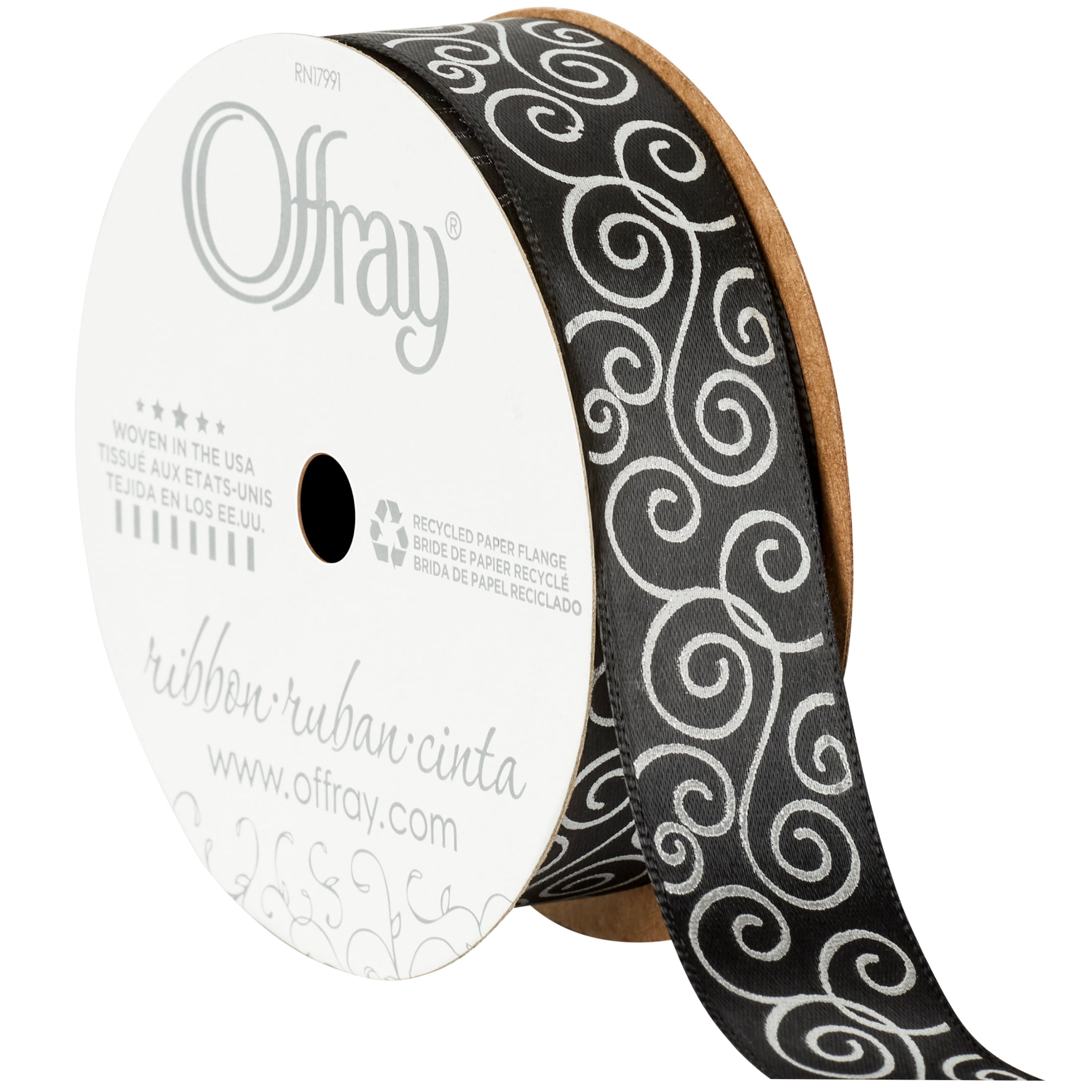 Offray Ribbon, White 1 1/2 inch Grosgrain Polyester Ribbon, 12 feet 