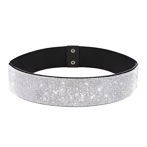 FLORNIX Women Rhinestone Wide Elastic Dress Belt Bling Crystal Thick Stretch Shiny Party Waist Belt Rhinestone Belt