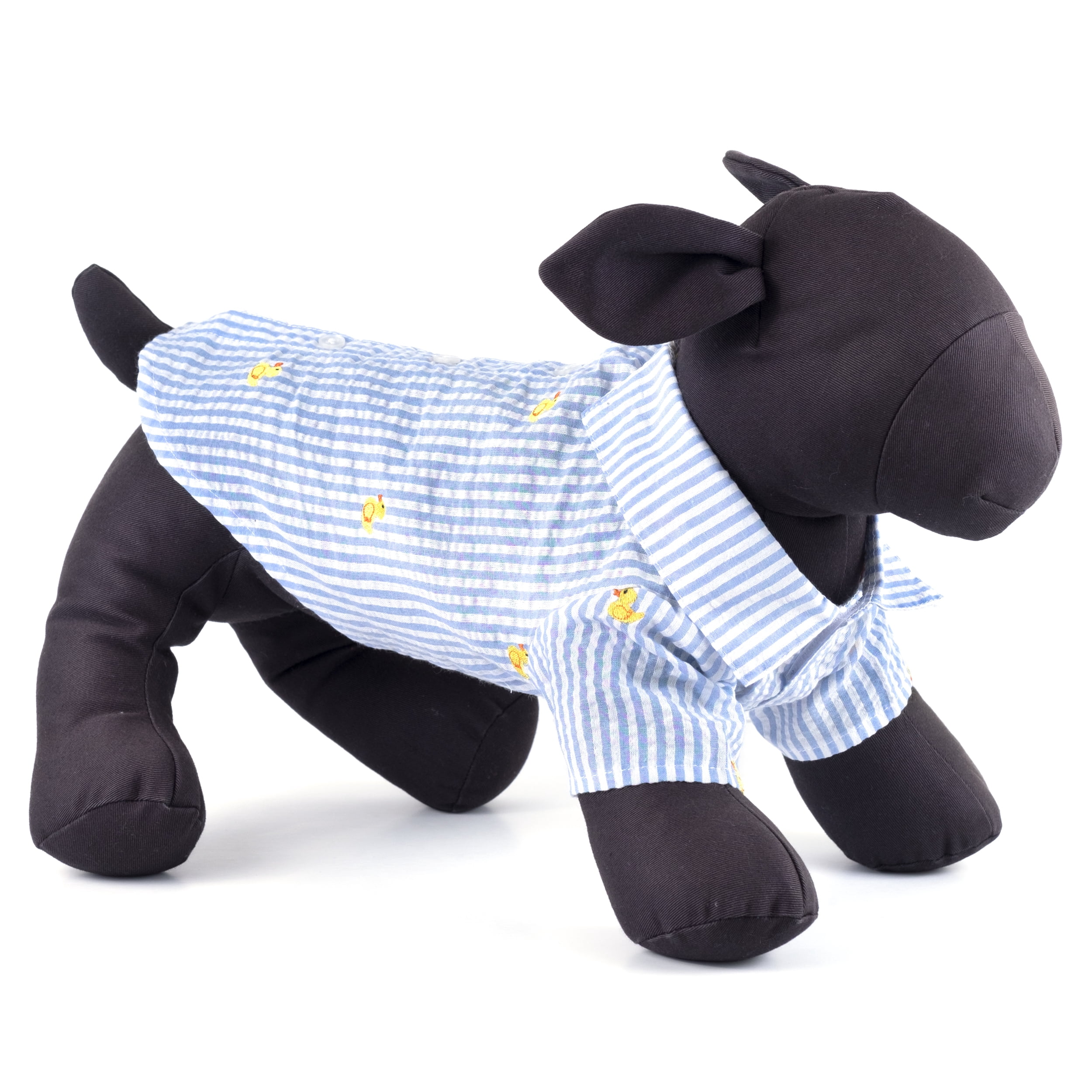The Worthy Dog Embroidered Rubber Ducks Stripe Seersucker Button Up Look Pet Shirt