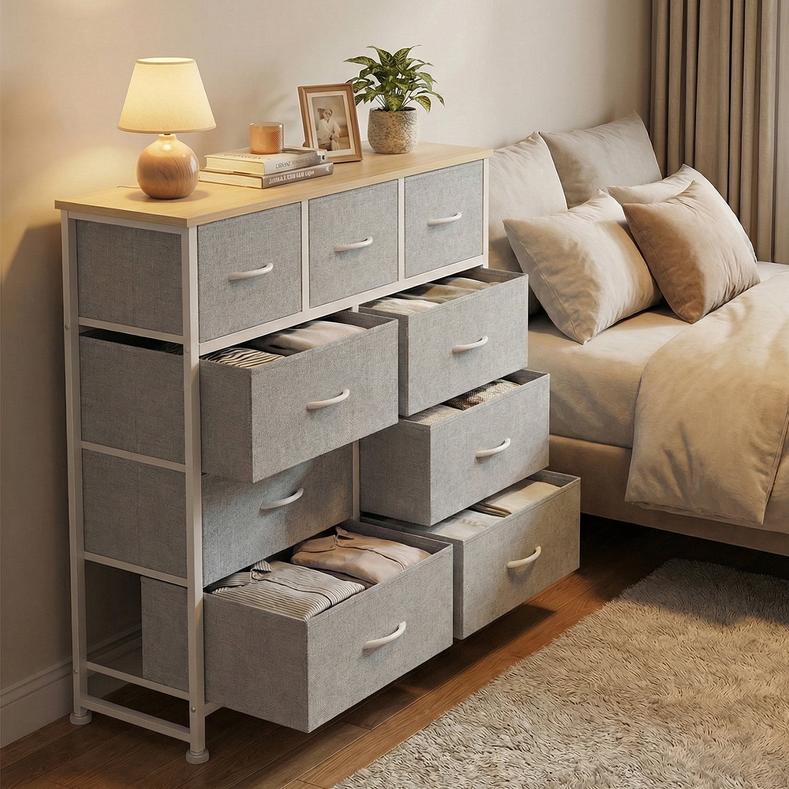 CONCETTA 9-Drawer Fabric Dresser Storage Chest for Bedroom, Closet, Storage Furniture for Adults, Light Gray