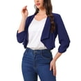 thumbnail image 4 of INSPIRE CHIC Women's Open Front Shawl Lapel 3/4 Ruched Sleeves Chiffon Crop Blazer, 4 of 6
