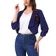 thumbnail image 4 of Blazer corto de gasa azul real para mujer con solapa abierta y mangas 3/4 fruncidas, 4 of 6