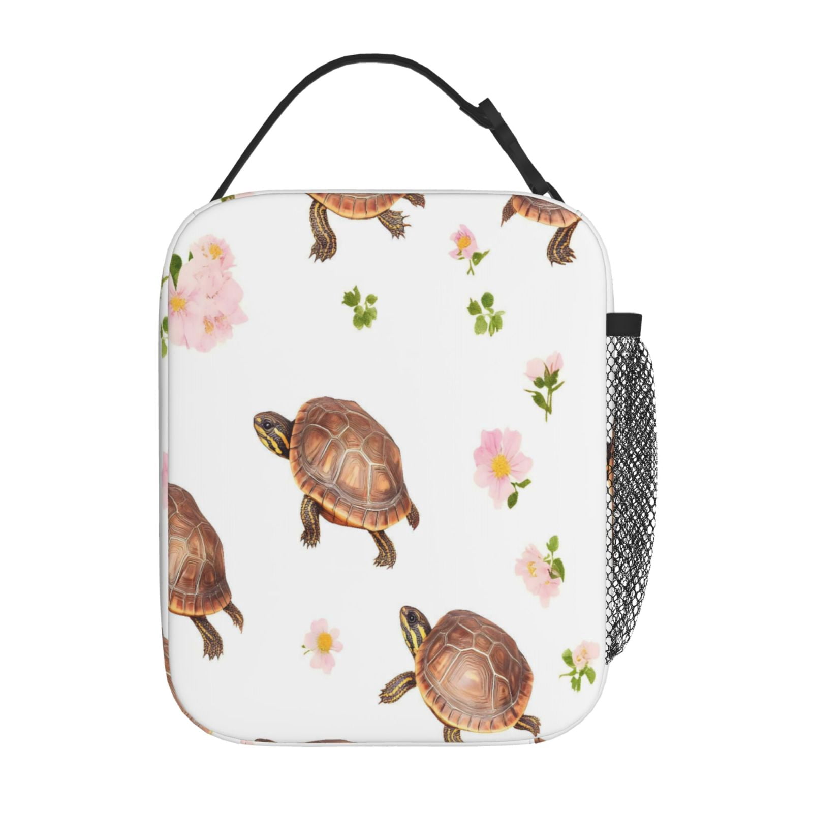 Lunch Bag For Women Men Insulated Portable Lunch Box Bento Box Office Picnic Travel Cooler Bag Pink-Colored Turtle Flower