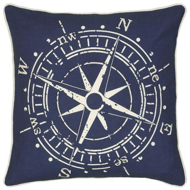 HomeRoots 403169 Nautical Compass Down Throw Pillow, Blue & White
