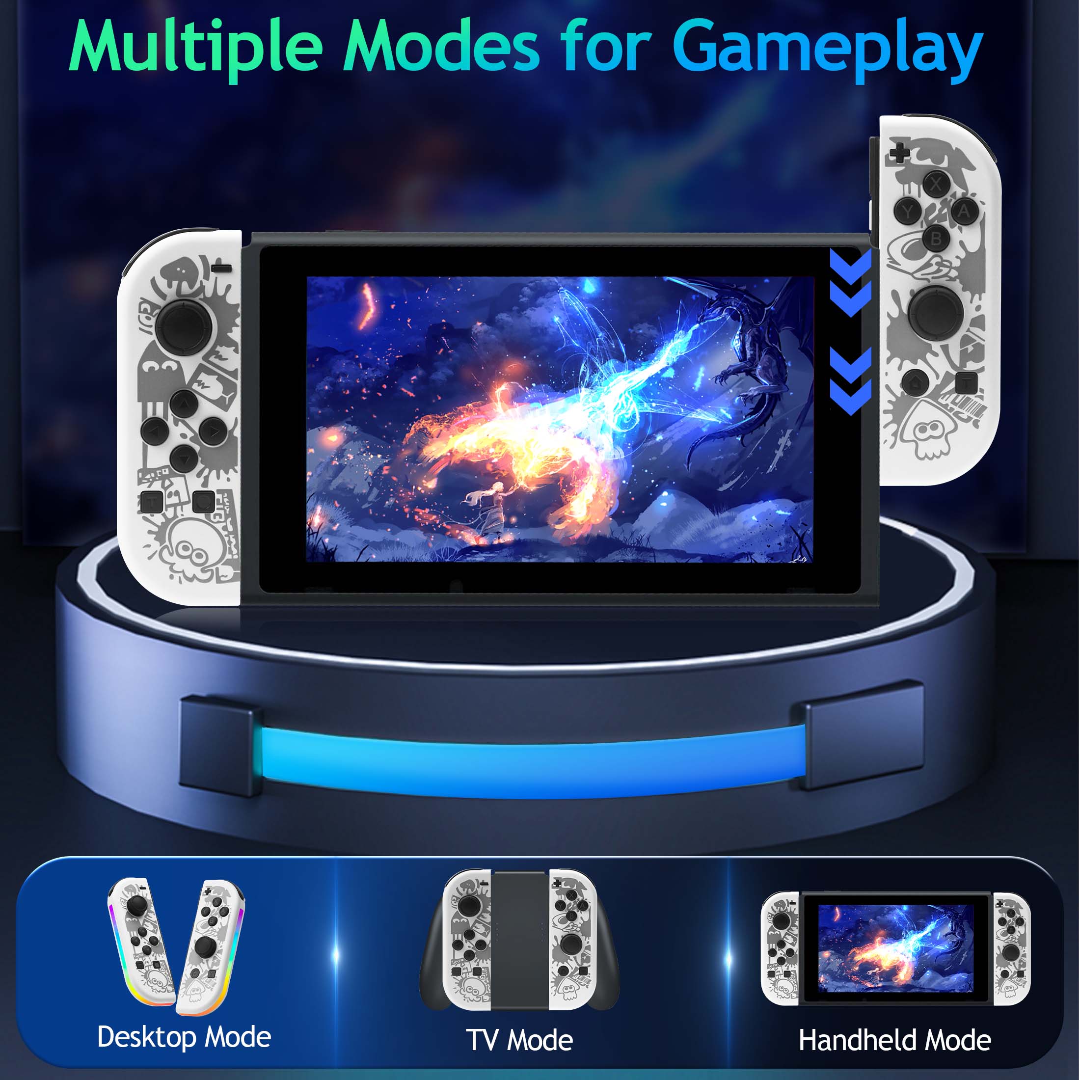 Controlador de Juegos Dividido Inalámbrico, Gamepad Bluetooth con Luz RGB, Movimiento y Vibración, Controlador Recargable para Consola Portátil 3