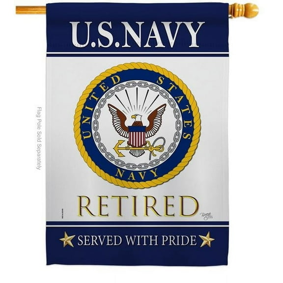 Breeze Decor H108478-BO US Navy Retired House Flag Armed Forces 28 x 40 in. Double-Sided Decorative Vertical Flags for Decoration Banner Garden Yard Gift