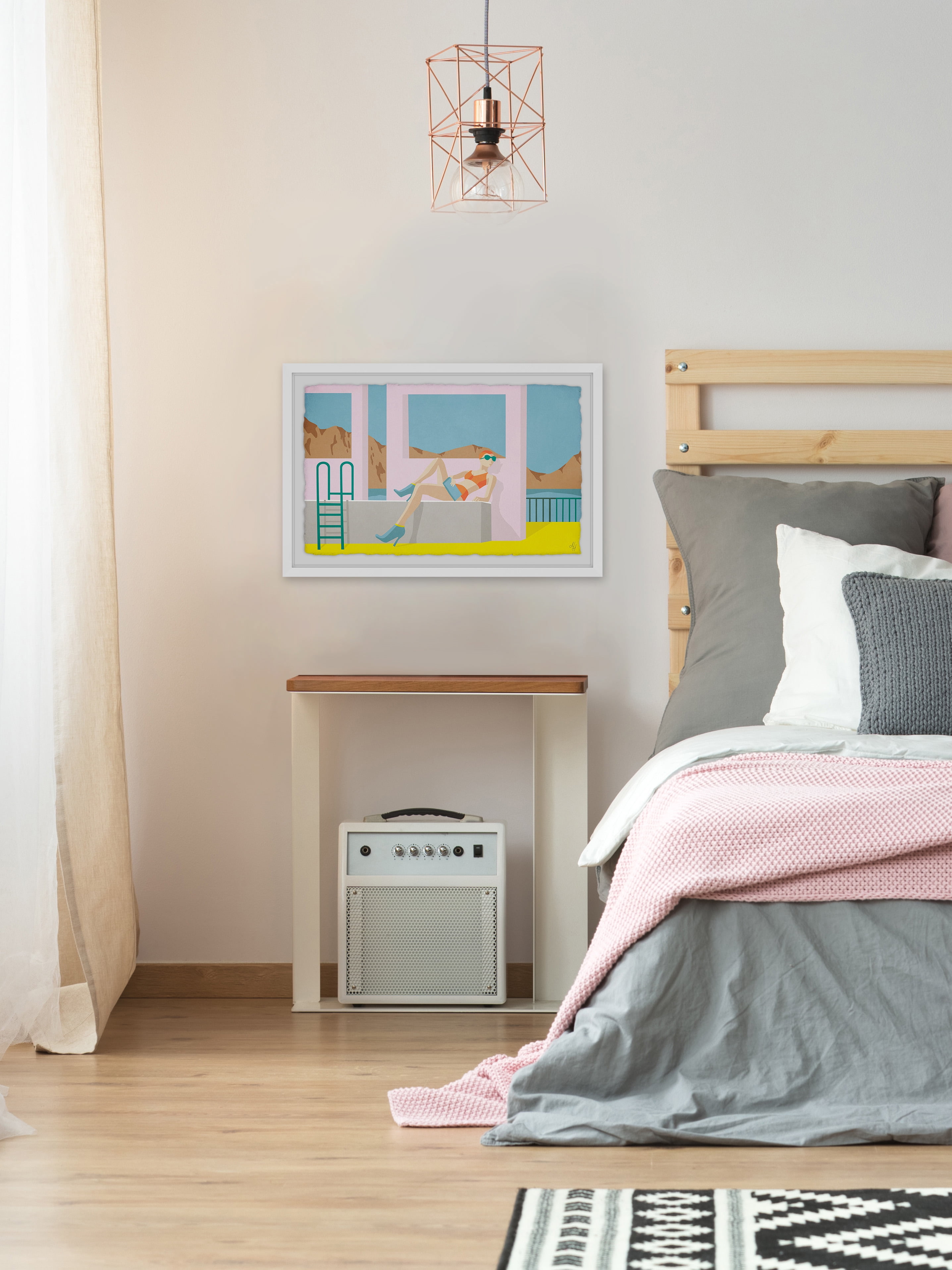 Posing By The Pool Framed Painting Art Print, 30.00" x 1.50"