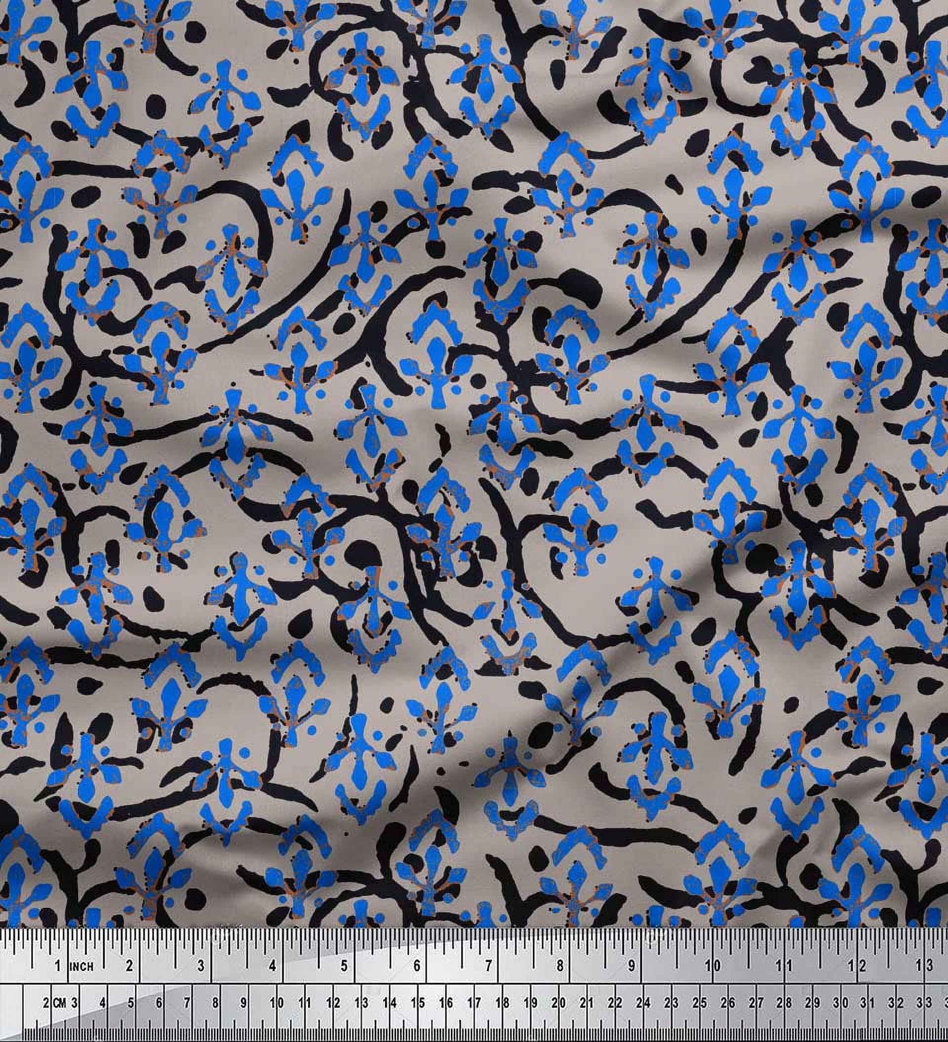 Soimoi Black Heavy Satin Fabric Blocks Block Print Fabric by the Yard 56 Inch Wide