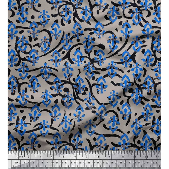 Soimoi Black Cotton Duck Fabric Print Block Print Sewing Fabric Yard 42 Inch Wide