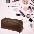 thumbnail image 5 of Unique Bargains 1 Pcs Portable Makeup Bag Toiletry Bag Cosmetic Organizer for Travel Leather Brown, 5 of 7