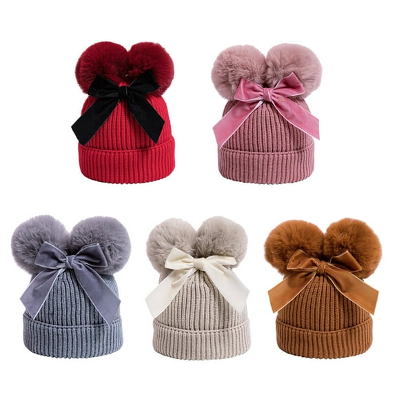 DINHEAROM 1Pcs Knit Hat Newborn Caps For Baby Girls Handmade Crochet Bow Design Warmth Wear
