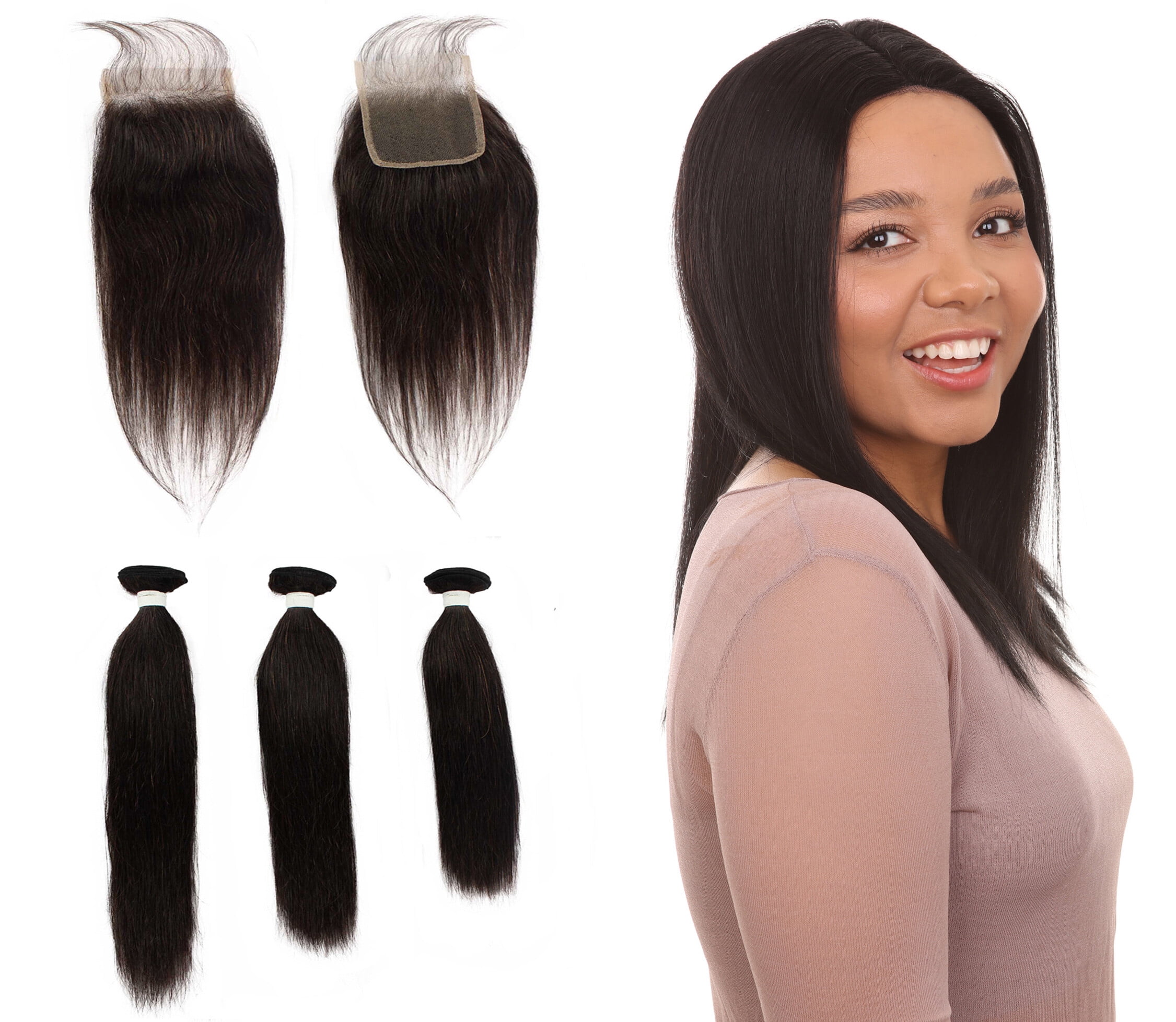 LUXLUXE Rico 100% Unprocessed A7 Grade Human Hair Bundle Free Part 4X4 Hand Tied Swiss Lace Closure