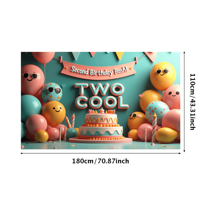 Colorful and Fun Banner for Second Birthday Bash Two Cool Theme Party Supplies Background Decoration Backdrop for Photography Props Birthday Party Decorations