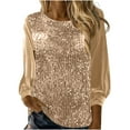thumbnail image 2 of Sequin Tops for Women Long Sleeve Silver or White Glitter Dressy Evening Party Crewneck Pullover Tunic Blouse, 2 of 7