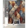 thumbnail image 3 of Split Shower Curtain for Transfer Bench, Brown Gray Plaid Fabric Shower Curtains for Bathroom, Country Abstract Gradient Chic Check Tub Sliding Transfer Bench Waterproof Bath Curtains 72"x72", 3 of 9
