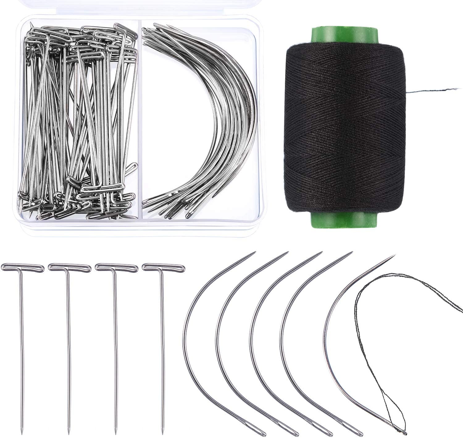 70 Pieces Wig Making Pins Needles Set, Wig T Pins and C Curved Needles