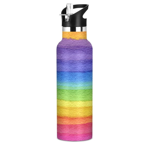 Kids Insulated Stainless Steel Sports Water Bottle 600ml (20oz) Watercolor Rainbow Colors
