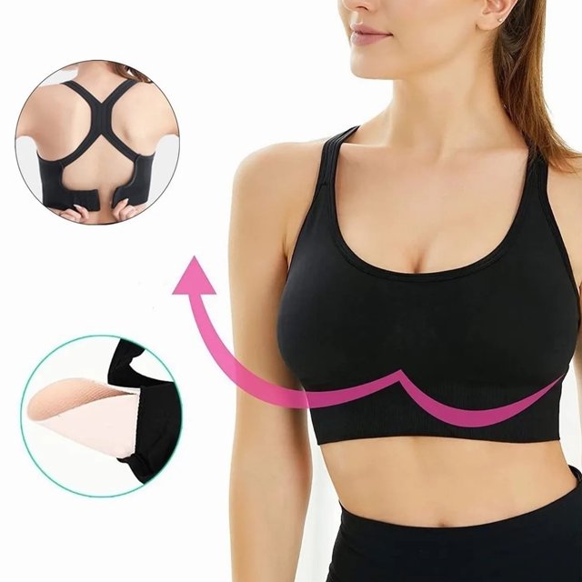 Sujetador de entrenamiento para mujer diseño de hebilla sin aros acolchado firme deportivo almohadilla extraíble transpirable ajuste perfecto negro para ciclismo ANGGREK Otros