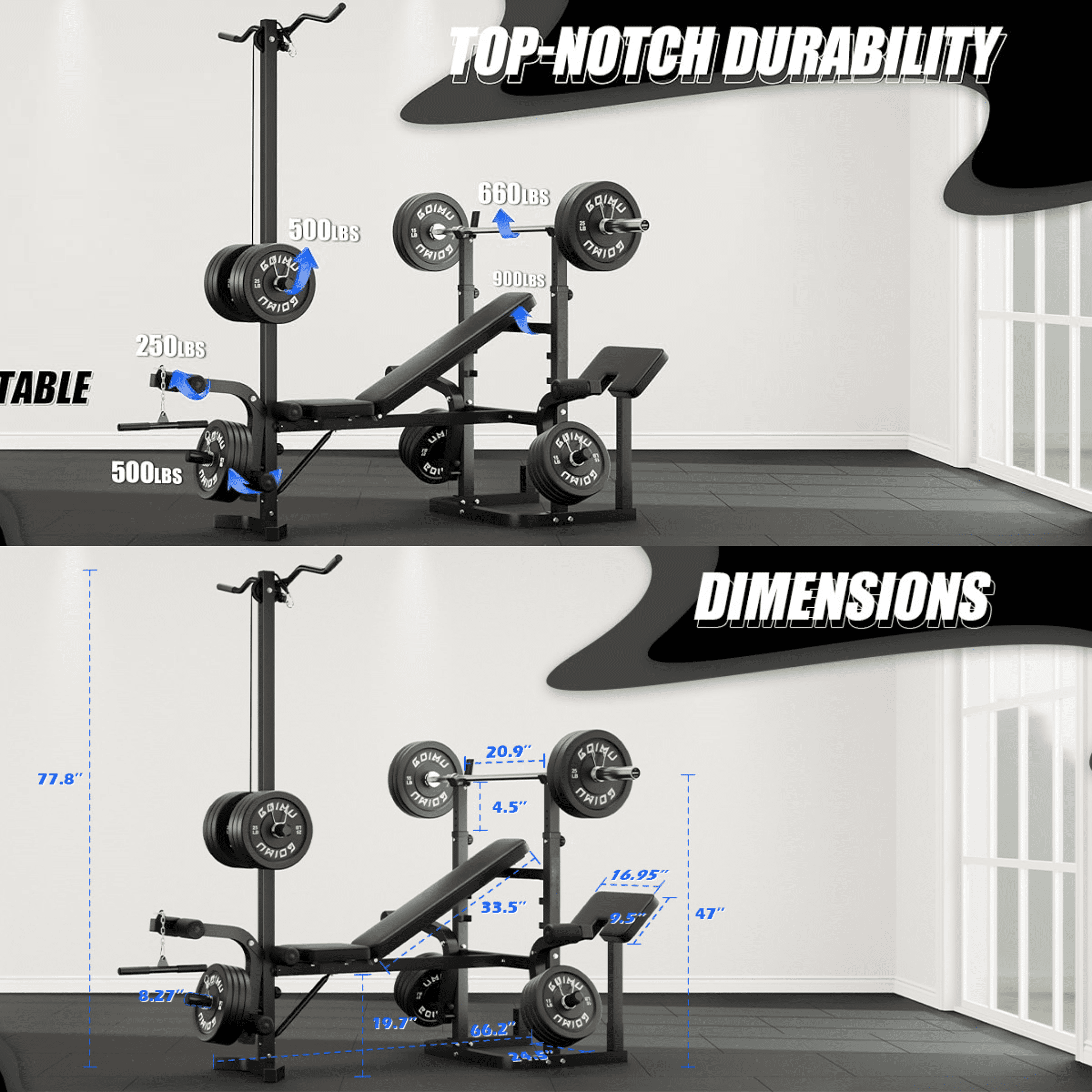 9-in-1 Olympic Weight Bench, 900LBS Capacity Adjustable Bench Press with Leg Extension, Preacher Curl & Lat Pulldown, Home Gym Strength Equipment