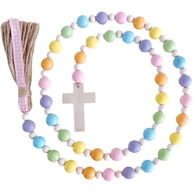 CIMAXIC easter Easter Wooden Bead String Hanging Tassel Bead String Party Cross Pendant Beads String,45.67"X0.63"X0.63"