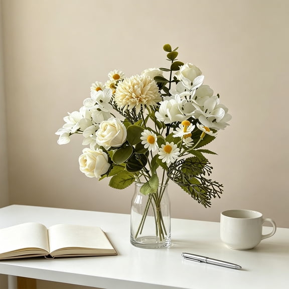 Artificial Flower Bouquet Fake Rose Silk Flowers Centerpiece for Bedroom Table Wedding Home Decor 11.81x3.15 in
