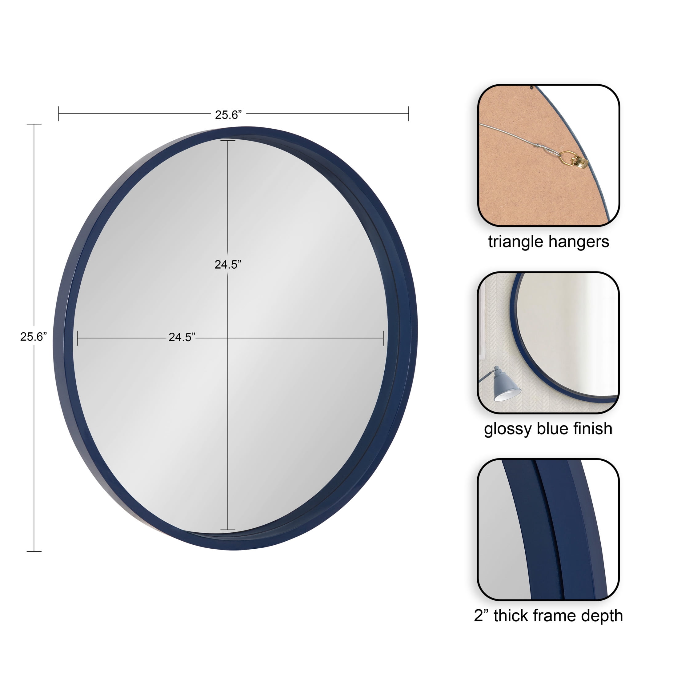 Kate and Laurel Travis Round Wood Wall Mirror, 26 Inch Diameter, Navy Blue, Modern Circle Mirror for Use as Bathroom Mirror for Over Sink or Cute Dorm Room Decor