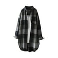 thumbnail image 2 of Delliss Women's Lapel Baggy Stylish Plaid Thin Curved Hem Blouse Casual Jacket Rolled Long Sleeve Long Cardigan, 2 of 3