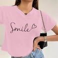 thumbnail image 2 of MIXUE Womens Summer Tops Letter Print Round Neck Short Sleeve Loose Casual Shirts For Women T-shirts Streetwear,Pink,L, 2 of 4