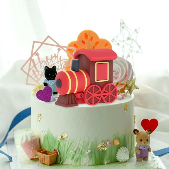 PTOOTP Red Vintage Charm Train Cake Topper for Birthday Party Decoration with PVC Material