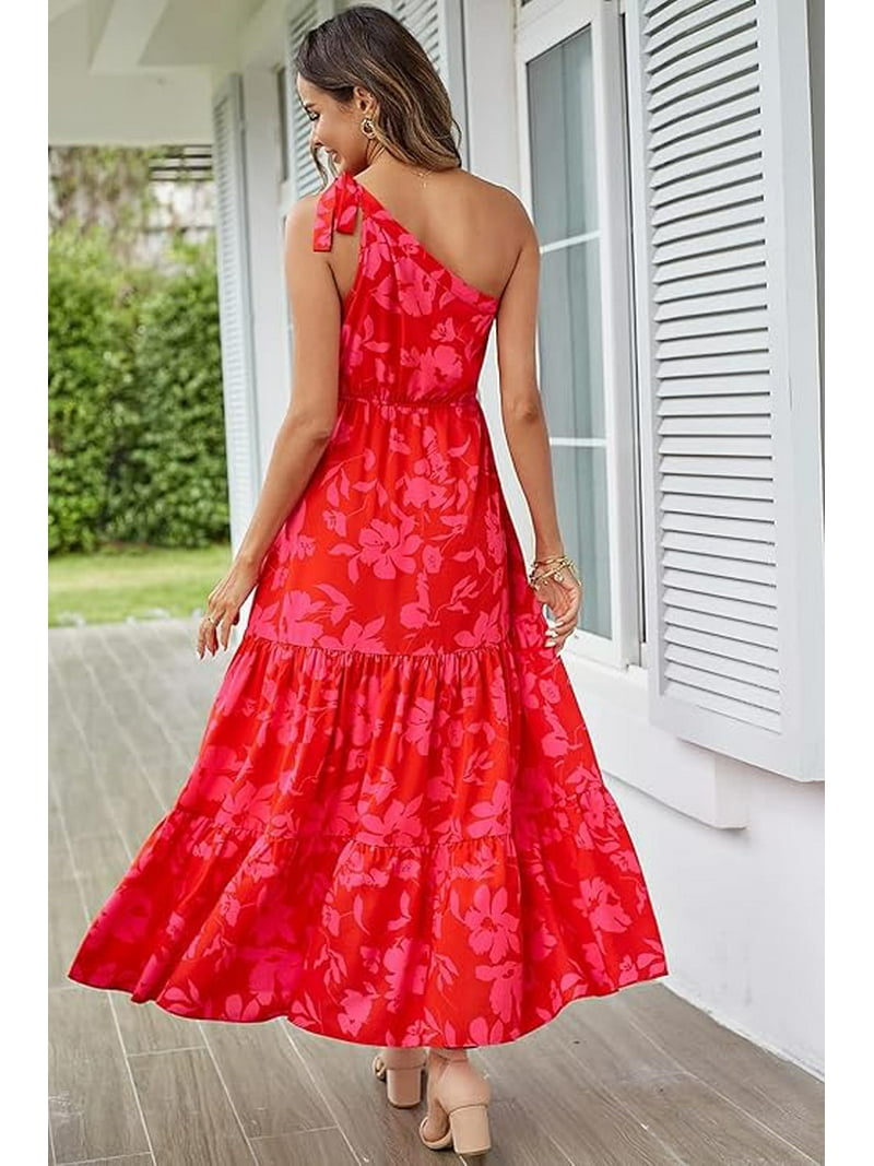 PRETTYGARDEN Women's Summer Floral Maxi Dress Knot One Shoulder