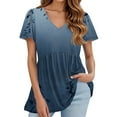 thumbnail image 2 of TQWQT Women's Summer Tops Babydoll Short Sleeve Tunic Top Peplum Vneck T-Shirt Puff Sleeve Floral Fashion Blouses Plus Size Maternity Clothes Dark Blue 2XL, 2 of 5