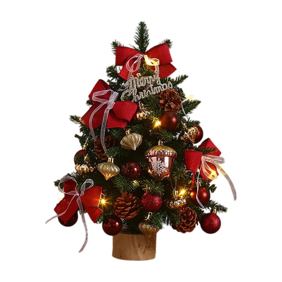 Artificial Christmas Tree with LED Lights and Decorative Ornaments for Indoor Holiday Tabletop Display Home Office