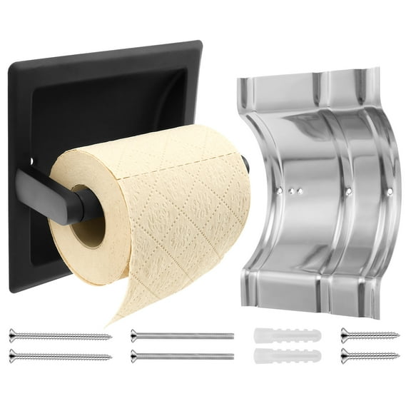 Ikoopy Stainless Steel Recessed Toilet Paper Holder Rustproof Insert Tissue Mount Holder Rotatable Tissue Roll Dispenser for Bathroom