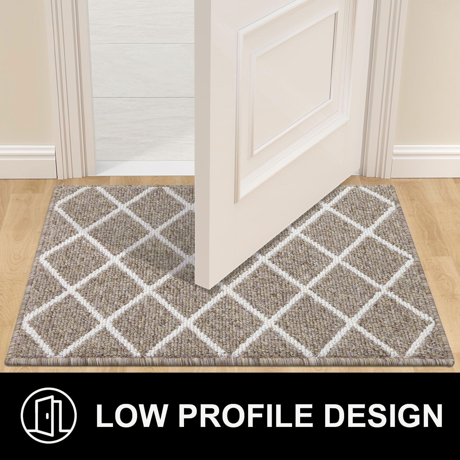 Buganda Indoor Door Mat, 24"x 36", Non Slip Low-Profile Entrance Rug Front Inside Doormats Dirt Trapper Entry Door Rugs for Entryway, Khaki