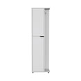 thumbnail image 5 of Broom Closet Organizer - White Storage Cabinet for Cleaning Supplies - Freestanding Utility Cabinet with Adjustable Shelves - Slim Broom Holder for Laundry Room, Kitchen, Mudroom, 5 of 9