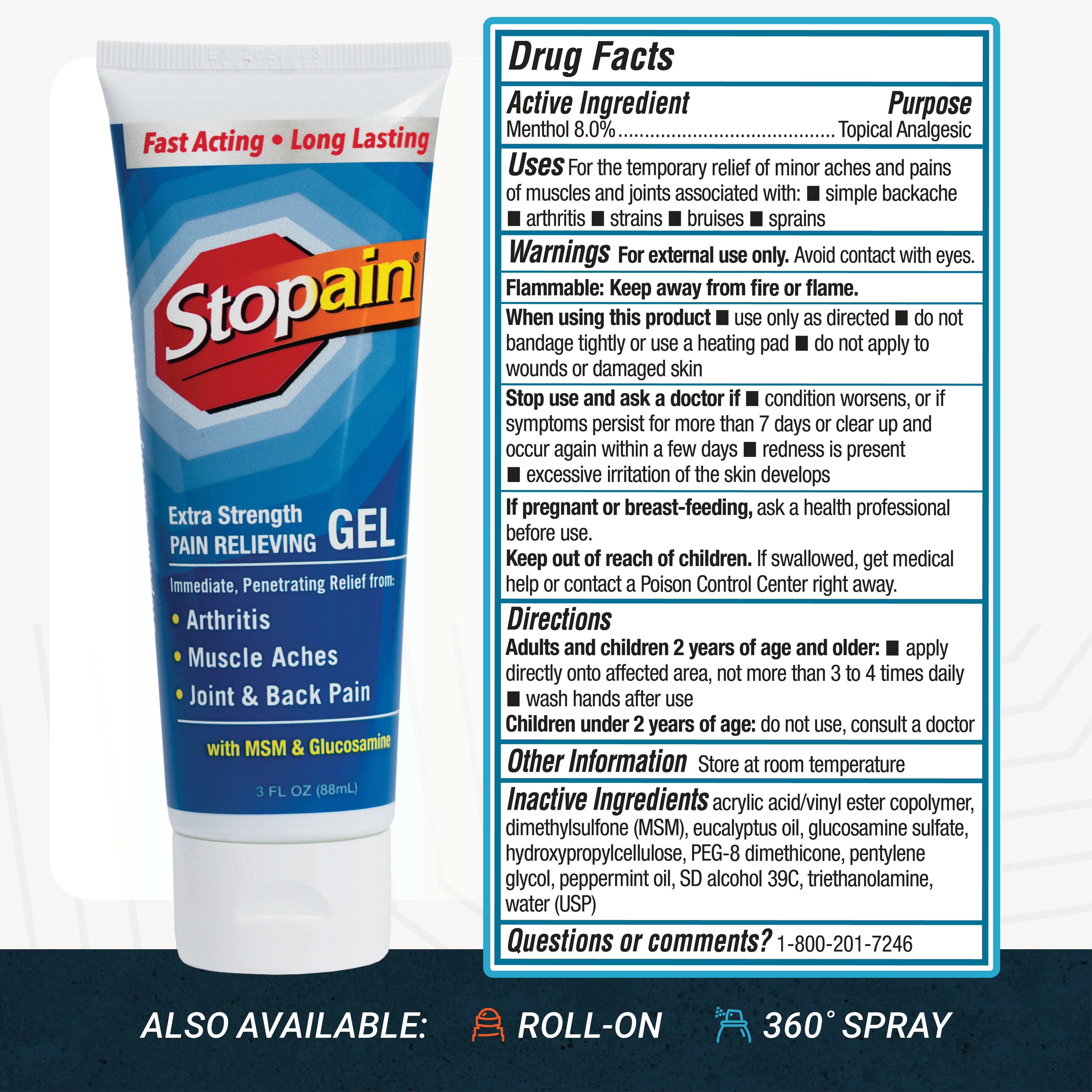 Stopain Extra Strength Gel for Muscle Aches, Joint Pain and Arthritis, 3 FL OZ OTC Medicine