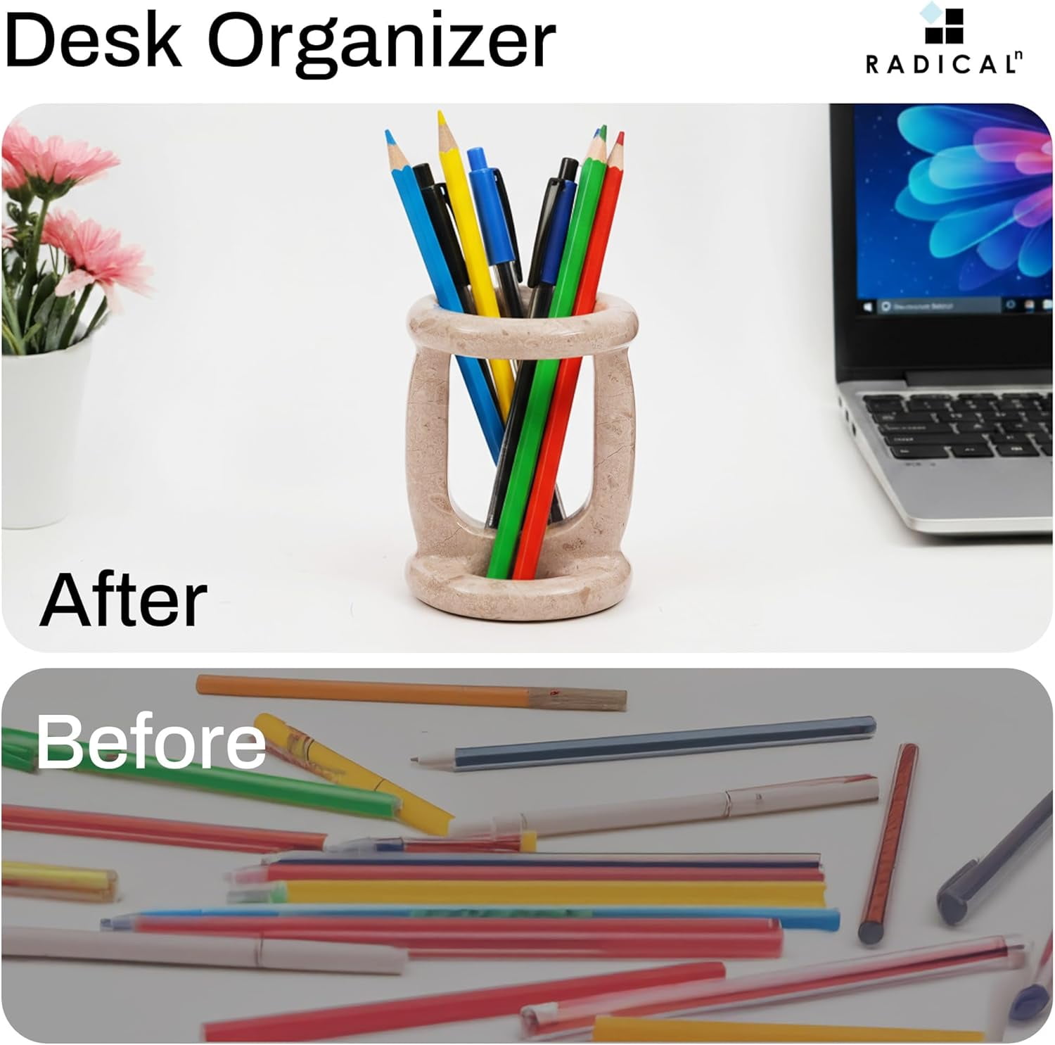 Radicaln Marble Stationary Holder 4 inches Verona Handmade Marker Organizer & Makeup Brush Holder For Desk Decor, Ideal Pencil Holder & Pen Holder For Desk