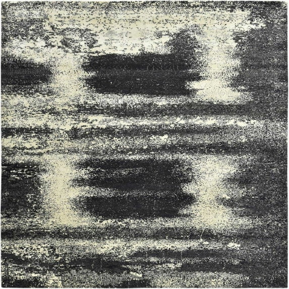 Ahgly Company Machine Washable Indoor Square Industrial Modern Silver Pink Area Rugs, 8' Square