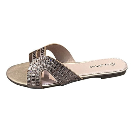 

Cathalem Women s Summer Fashion Casual Flat Low Heel Rhinestone Flip Flops Rose Gold 39