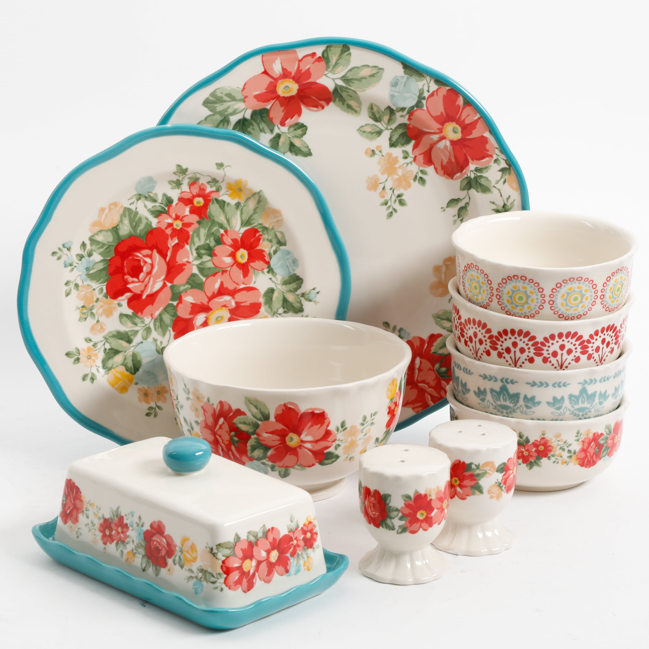 The Pioneer Woman Vintage Ruffle Floral Dinnerware Set 20 Piece Walmart Com Walmart Com