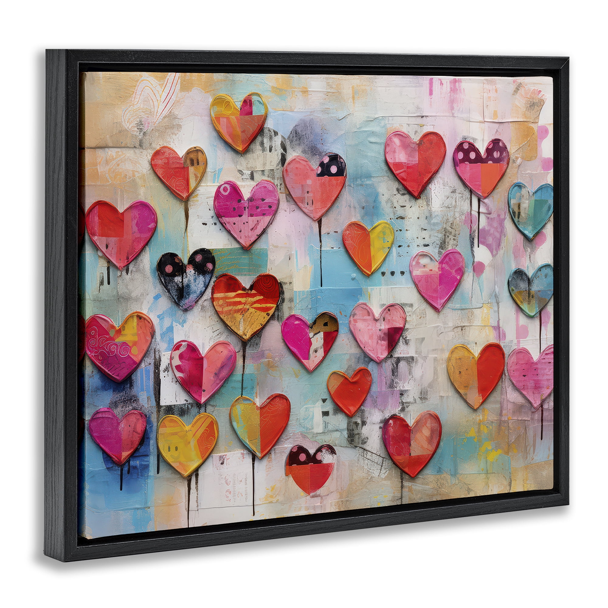 Stupell Industries Playful Urban Hearts Pattern Abstract Painting Black Floater Framed Canvas Art Print Wall Art, 31 x 25