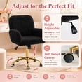 thumbnail image 6 of SESSLIFE Vanity Chair, Height Adjustable Velvet Makeup Chair, Comfy Home Desk Chiar with Gold Legs, 360° Swivel Office Chair for Bedroom, Black, 6 of 9