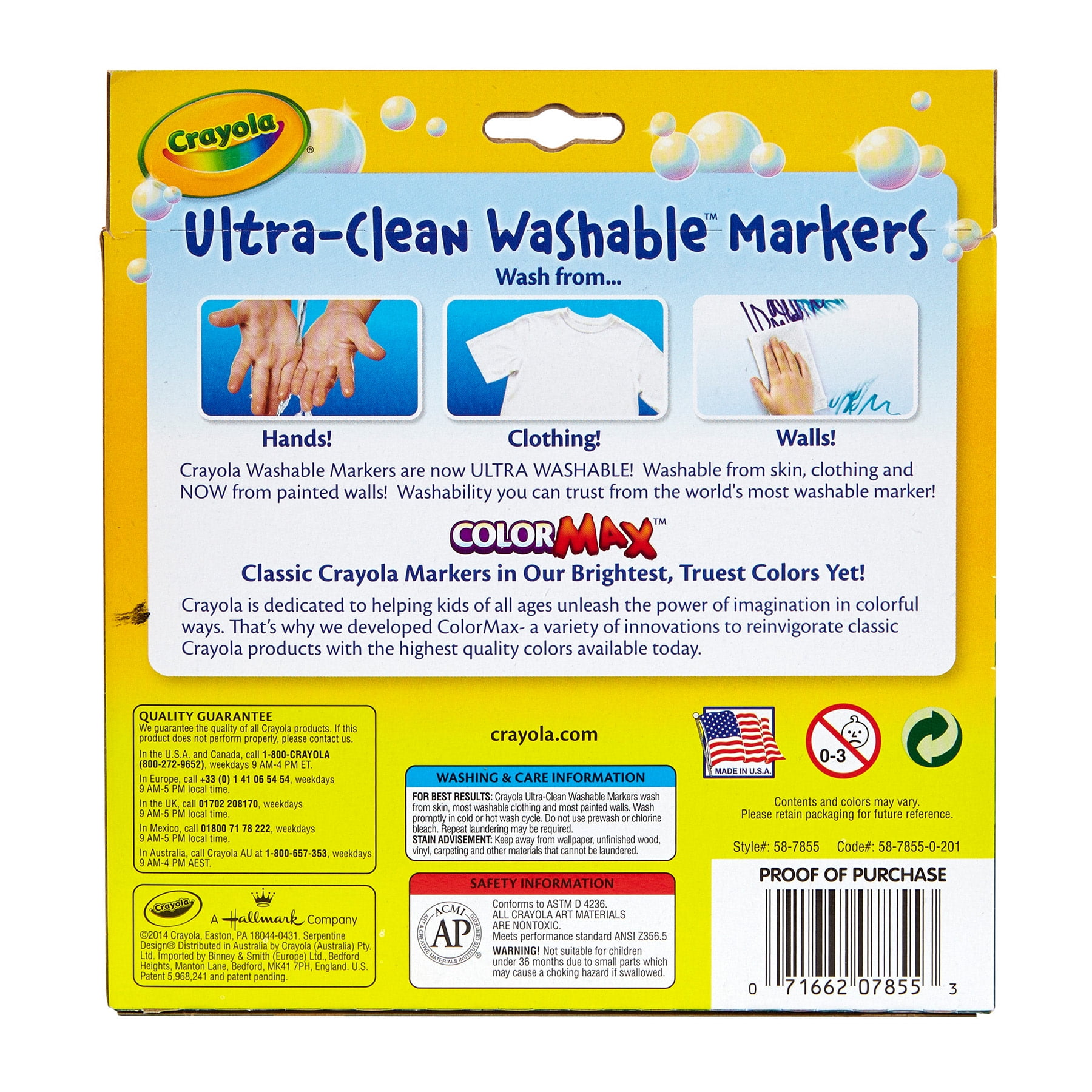 Crayola Ultra-Clean Washable Bright, Broad Line, Color Max Markers, 10 Per Pack, 6 Packs