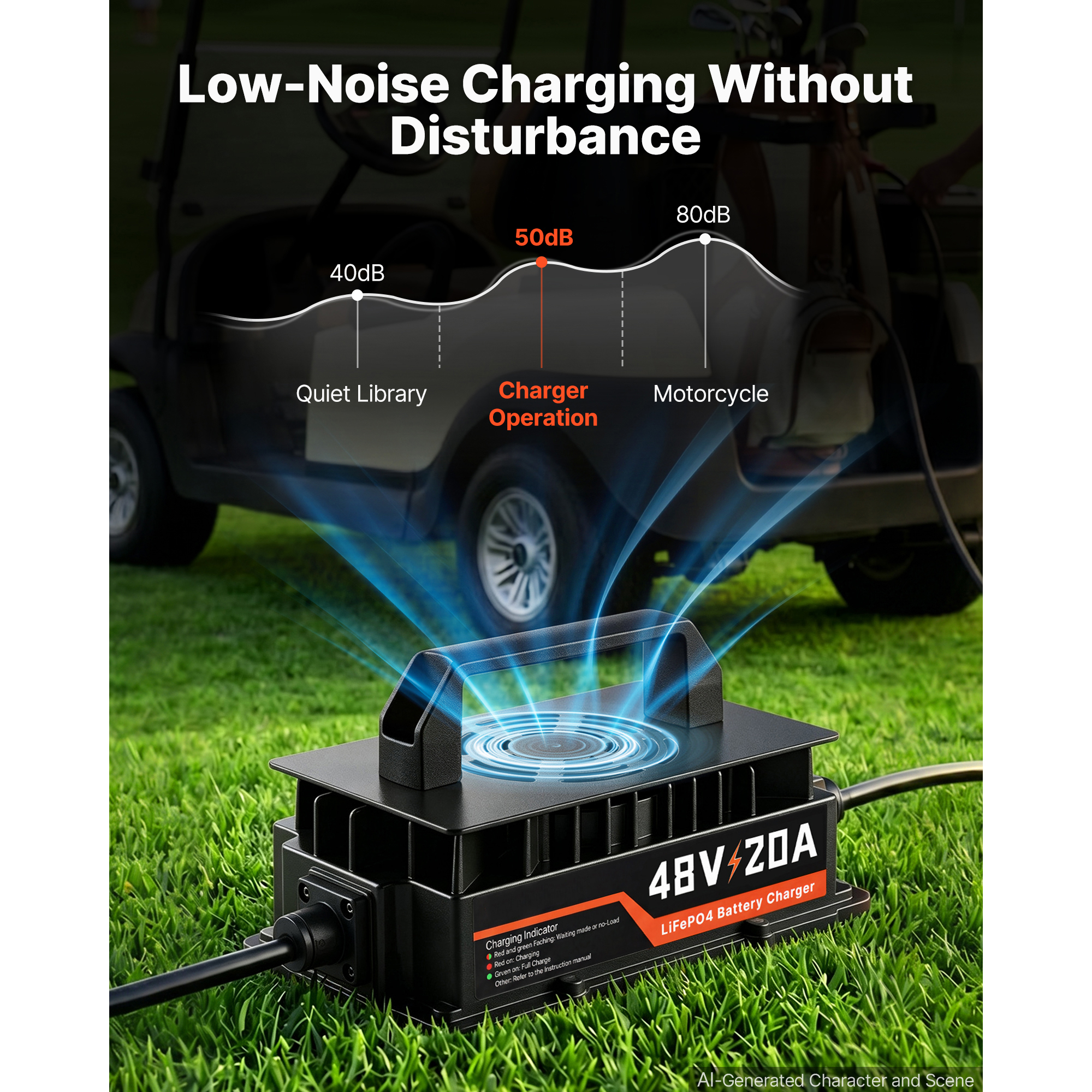 KFFKFF 48V 20A Golf Cart Battery Charger for Lithium Batteries, Durable Aluminum Shell, Trickle Charging, LED Display, Cooling System, Suitable for Forklifts, RVs, and Waterproof Design
