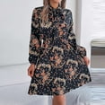 thumbnail image 2 of WTOBBY Women's Casual Elegant Flower Print Long Sleeve Tie Waist Pleated Skirt Dress Adjustable Belt for Custom Fit Chiffon-Like Fabric for Graceful Drape Perfect Garden Party ,Black L, 2 of 5