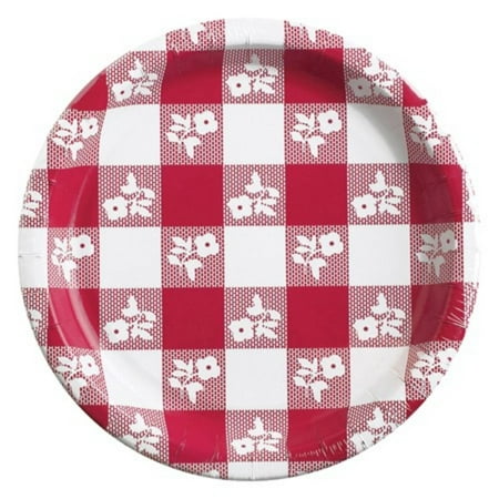 - Club Pack of 300 Red Gingham Disposable Floral Paper Party Dinner Plates 9