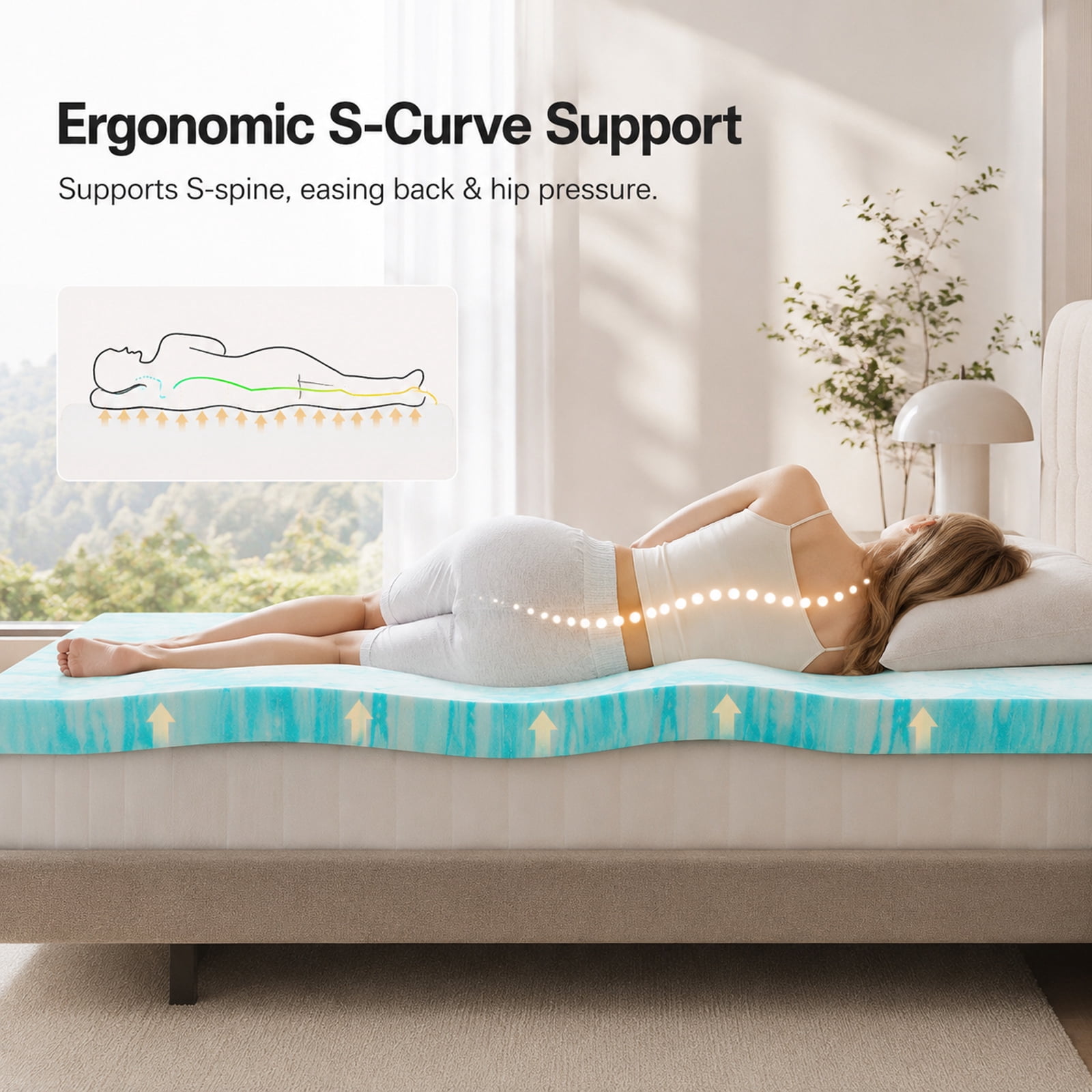 Alvantor 4" Cooling Gel Memory Foam Mattress Topper, Ventilation Holes, Pressure Relief & Breathable Comfort Bed Topper