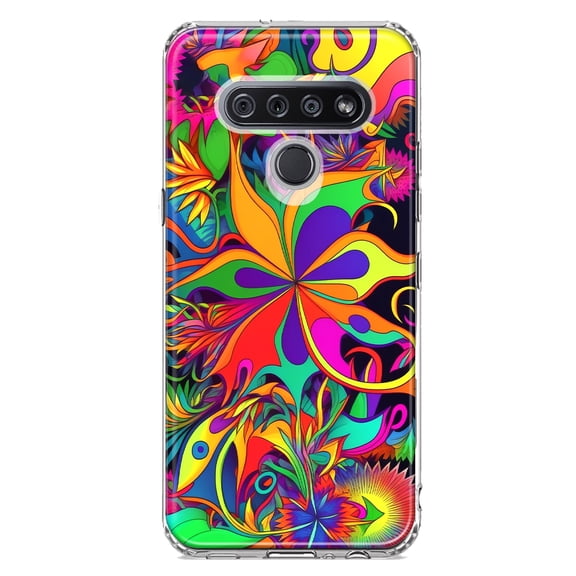 MUNDAZE LG K51 Shockproof Clear Hybrid Protective Phone Case Neon Psychedelic Hippie Wild Flowers Cover