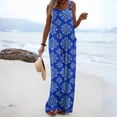 thumbnail image 2 of JULMCOMO Jumpsuits for Women Boho Floral Print Square Neck Vintage Summer Rompers Wide Leg Loose Fit Casual Jumpsuits with Pockets Blue 2XL, 2 of 5